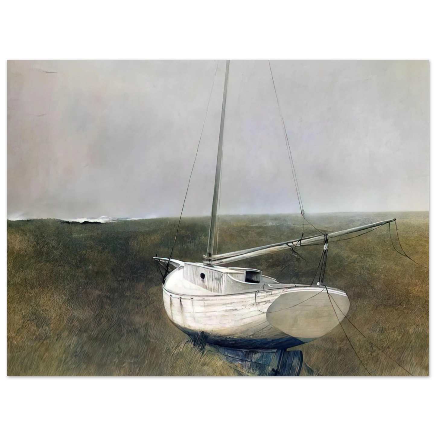 Andrew Wyeth - BELOW DOVER 1950 Wall Art - 60x80 cm / 24x32 inches - Premium Wooden Framed Poster With Fine Art Paper-canvas - White frame