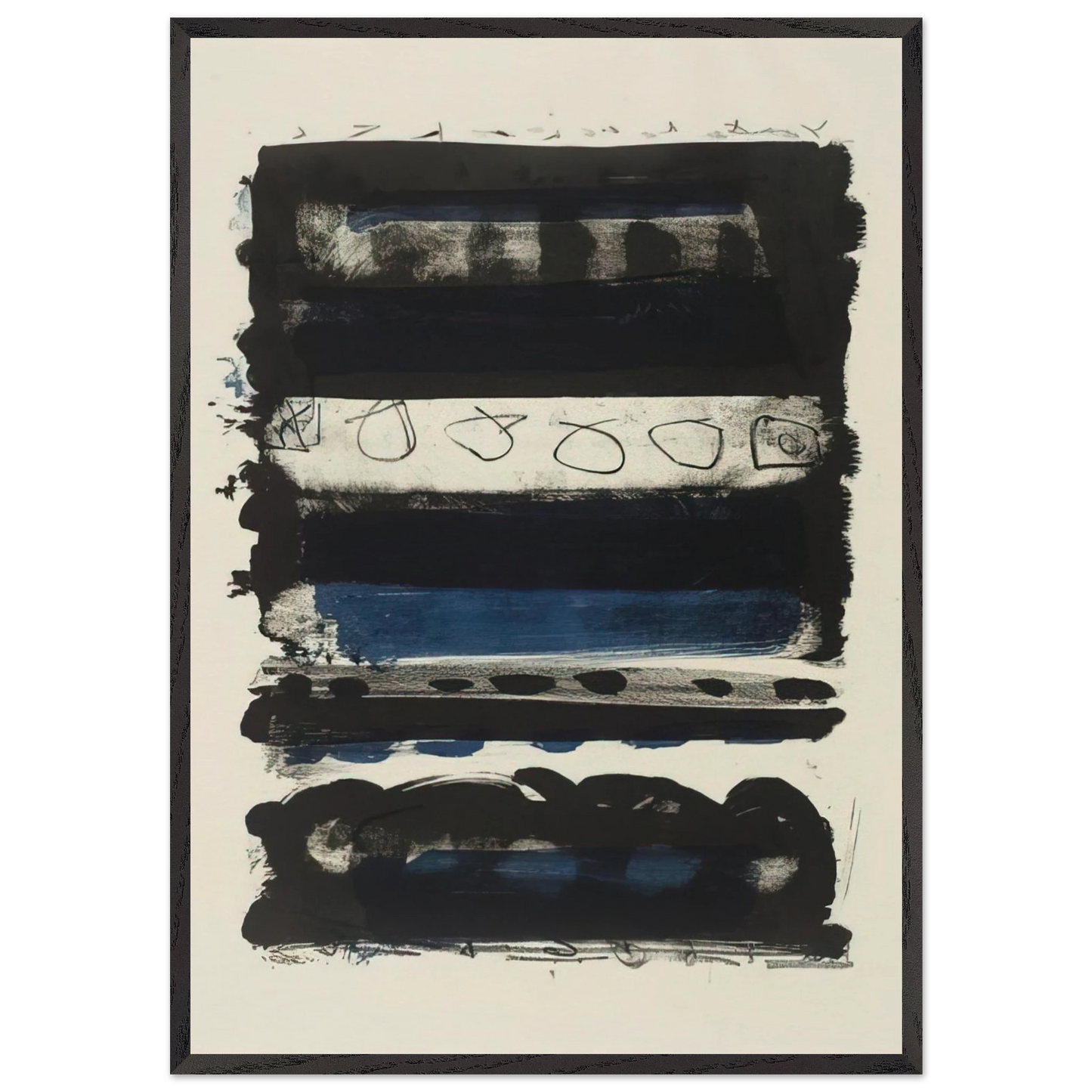 Black and Blue Stripes - 1958 - Patrick Heron 70x100 cm / 28x40 inches Framed Art Print – Black Wooden Frame