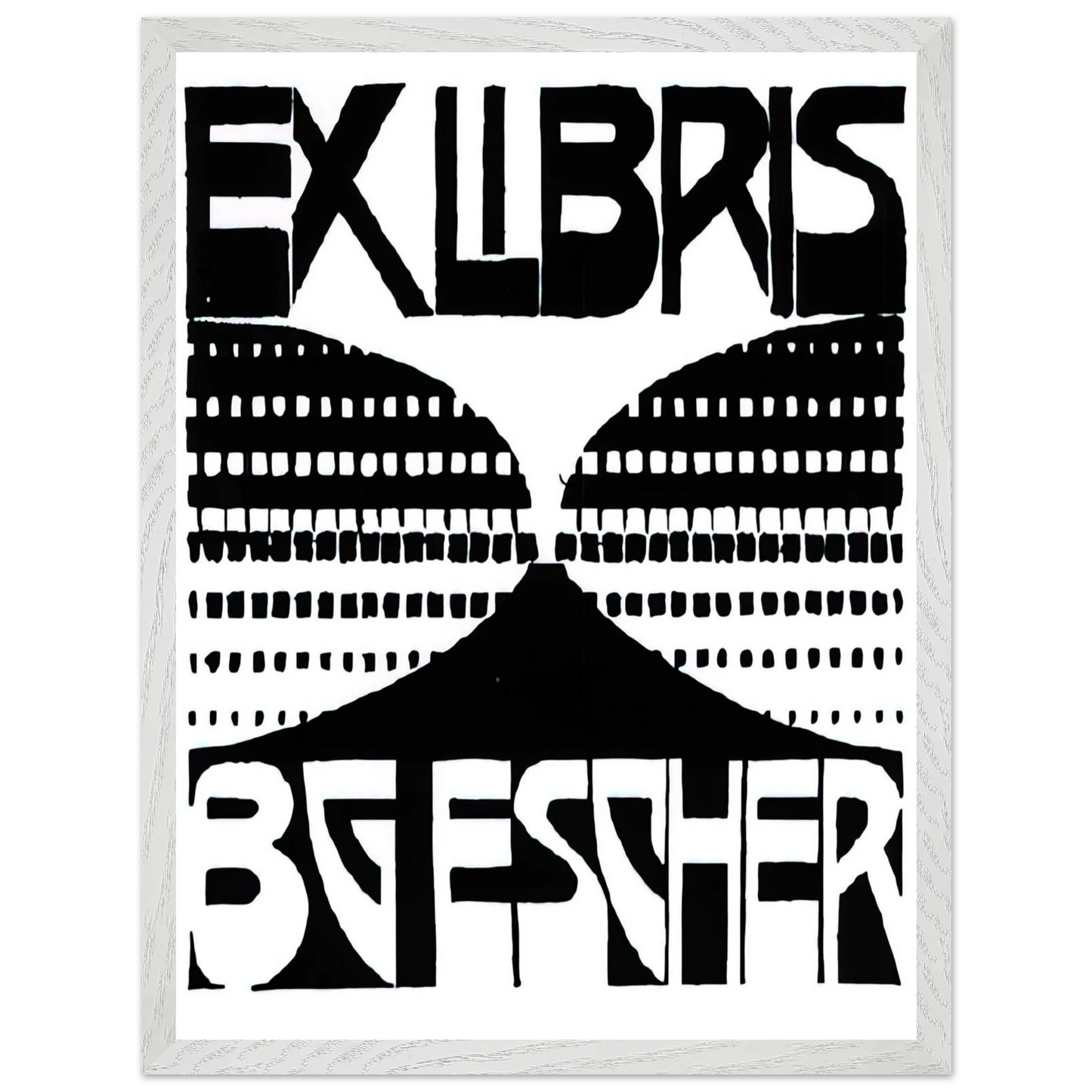 MC Escher - BOOKPLATE B G ESCHER BEER Wall Art - 60x80 cm / 24x32 inches - Premium Wooden Framed Poster With Fine Art Paper - Black frame
