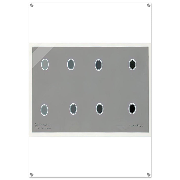 ENCIRCLING DISCS WITH GREY IN GREY TO BLACK SEQUENCE 1970 - Bridget Riley Acrylic Print - 70x100 cm / 28x40″ inches