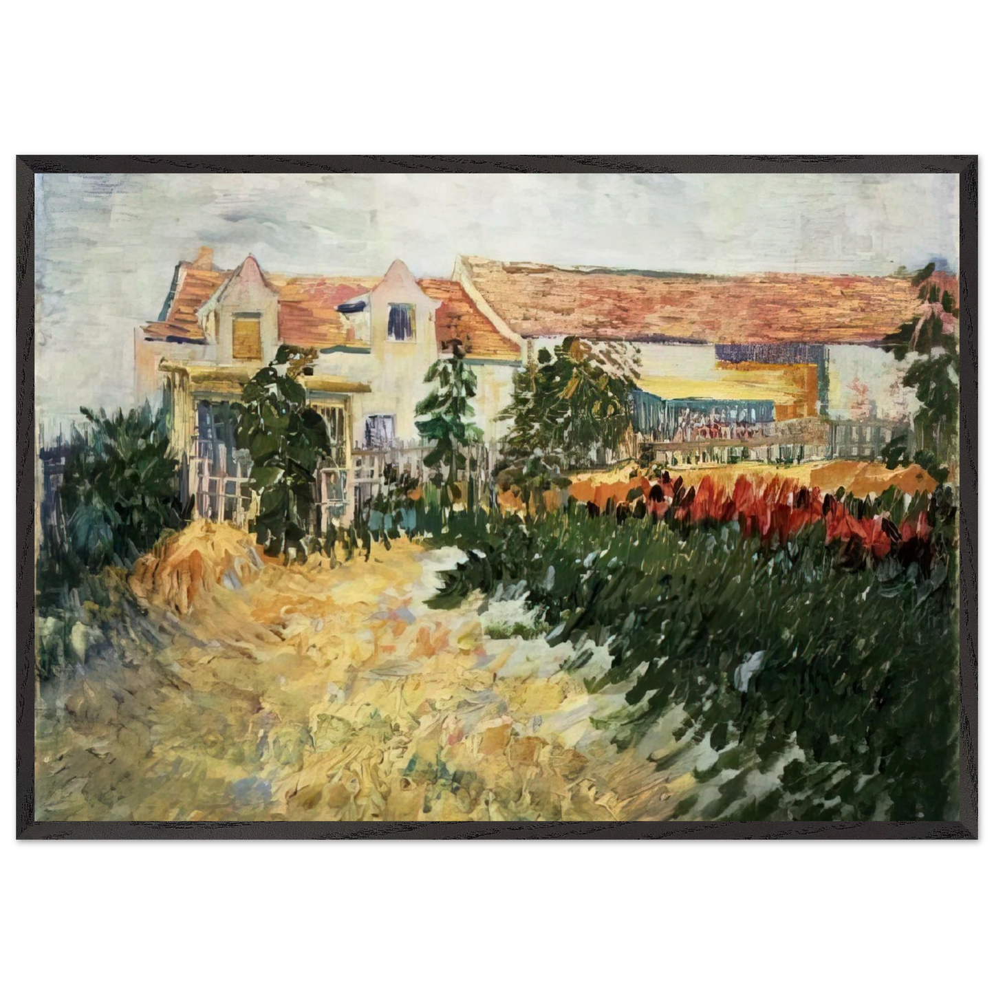 House with sunflowers - Vincent van Gogh Framed Art Print – Black Wooden Frame - Default Title - -Framed Art Print