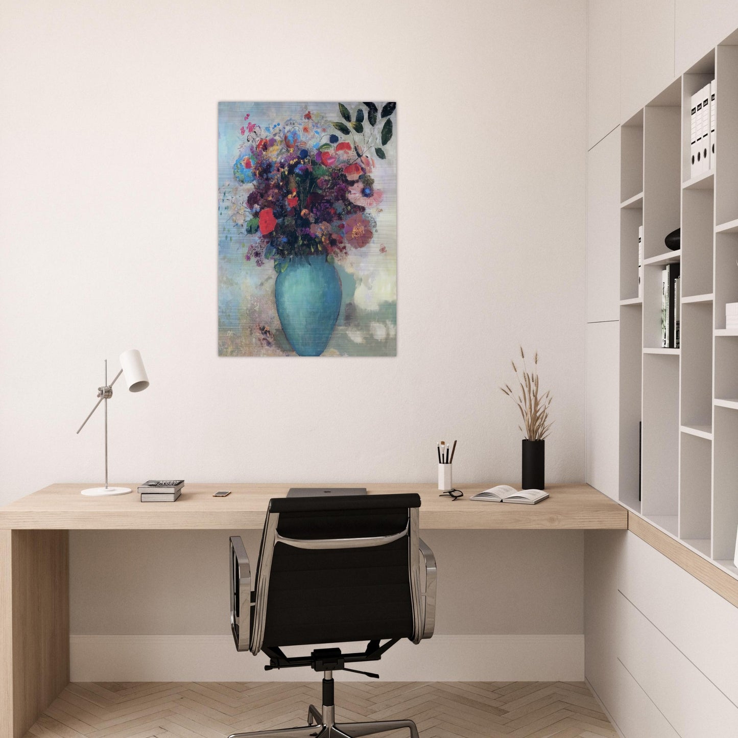 FLOWERS IN A TURQUOISE VASE - Odilon Redon Brushed Aluminum Print - 70x100 cm / 28x40 inches | Odilon Redon Aluminum Print | Odilon Redon Prints