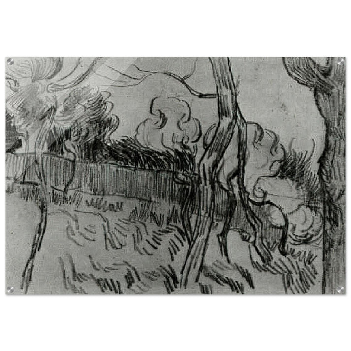 Pine Trees Seen against the Wall of the Asylum - Vincent van Gogh Acrylic Print - 70x100 cm / 28x40″ inches | Vincent van Gogh Wall Art | Vincent van Gogh Prints
