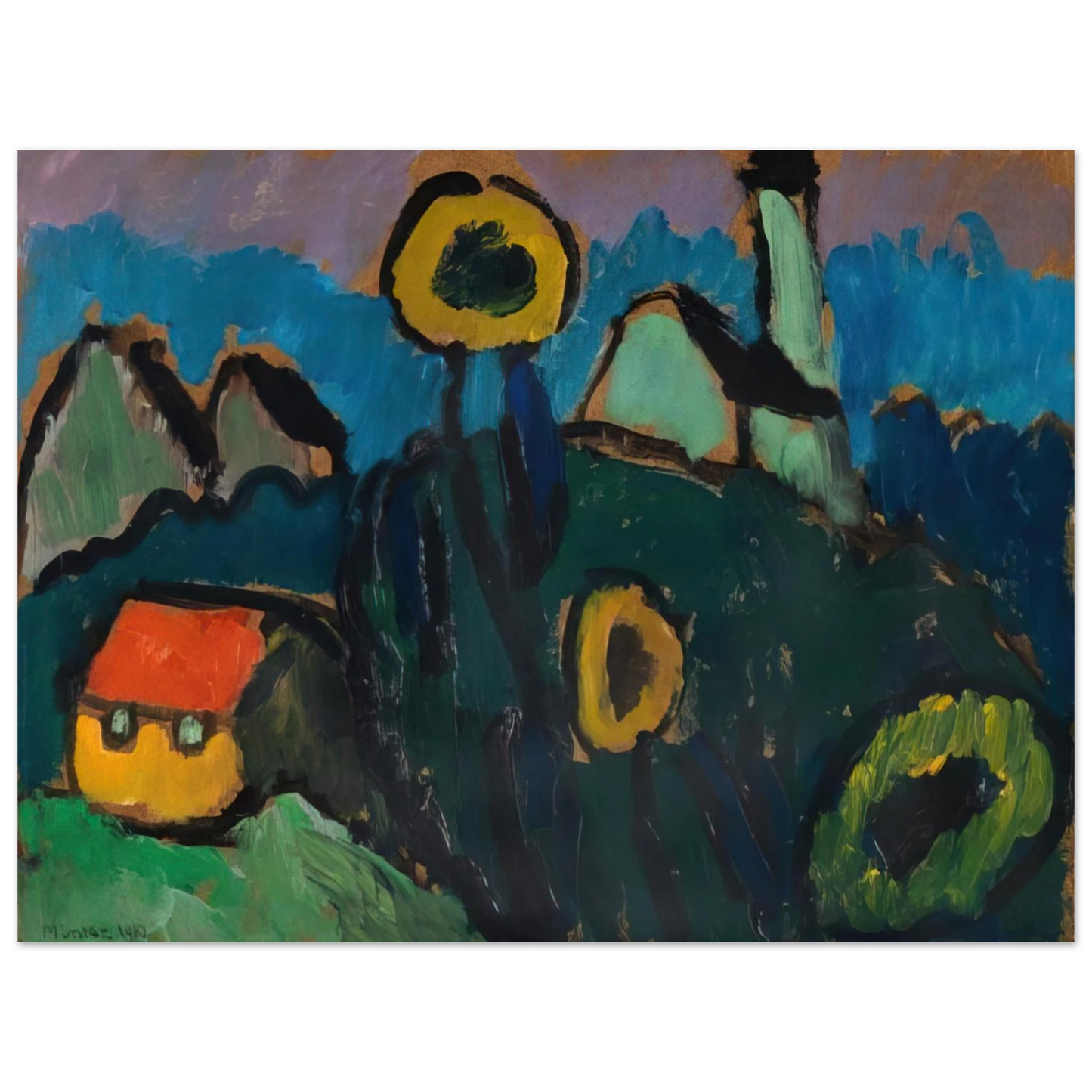 Gabriele Munter - LANDSCHAFT MIT SONNENBLUMEN 1910 Fine Art Poster - Default Title
