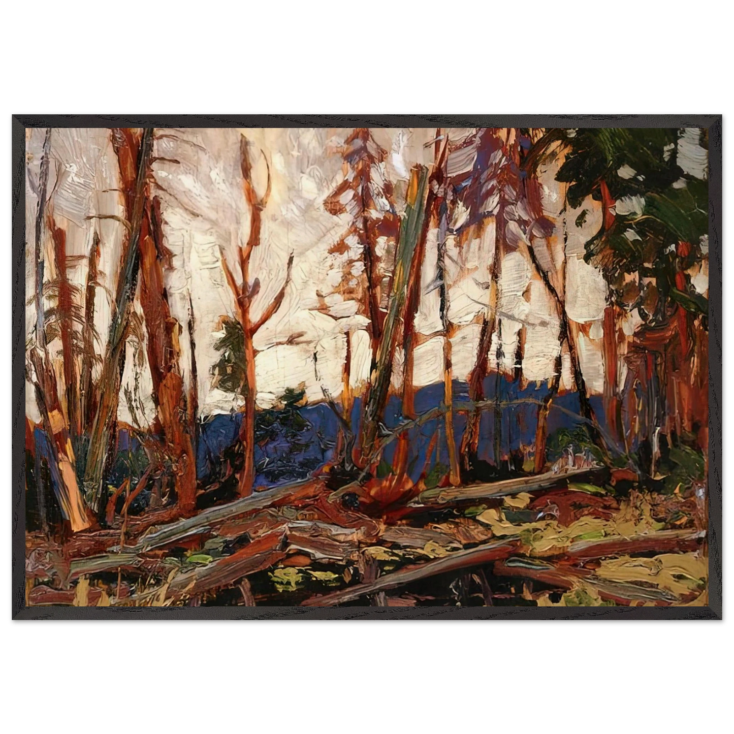 BURNT COUNTRY EVENING SKETCH FOR BURNT LAND 1914 - Tom Thomson 70x100 cm / 28x40 inches Framed Art Print – Black Wooden Frame