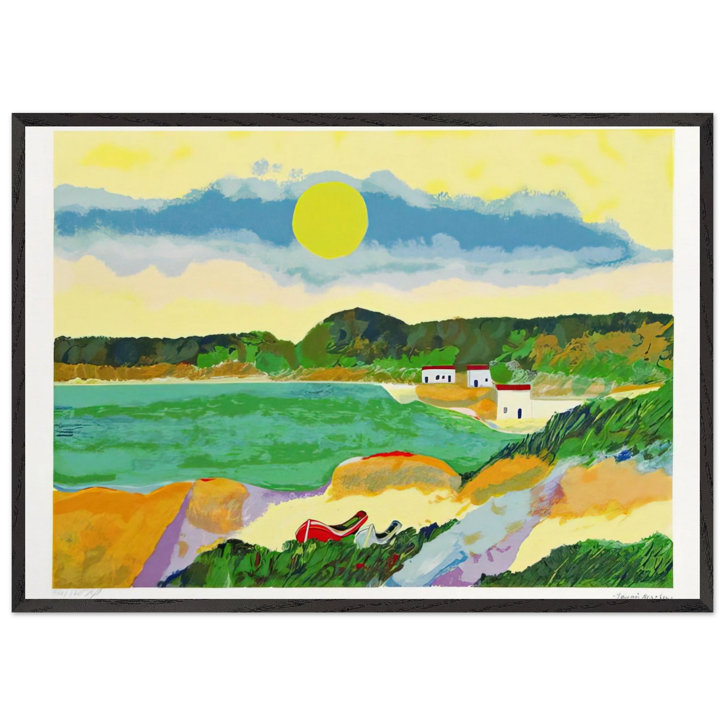Marinha Com Casas - Post-Impressionism - Aldemir Martins Framed Art Print – Black Wooden Frame - Default Title - -Framed Art Print