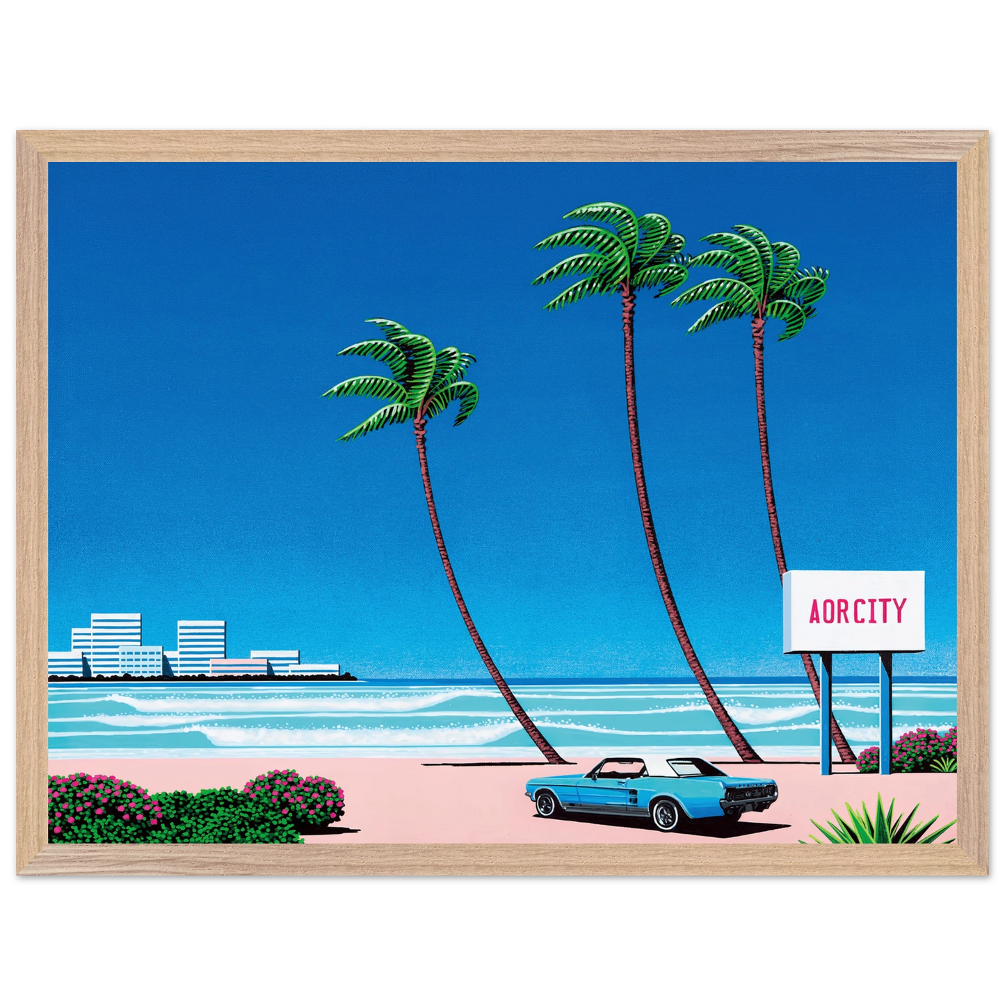 Hiroshi Nagai - Light Mellow Sealine Wall Art - 30x40 cm / 12x16 inches - Premium Wooden Framed Poster With Fine Art Paper - White frame