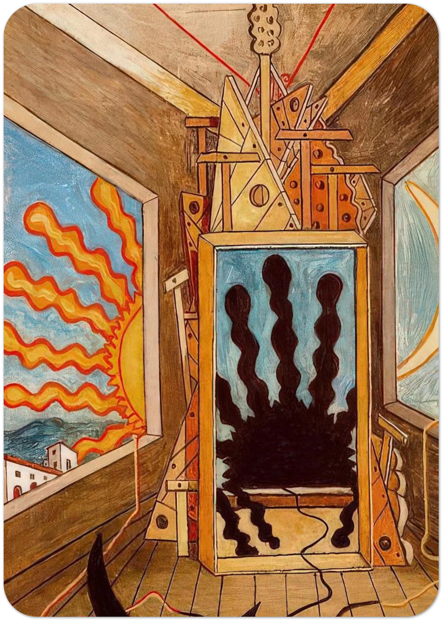 METAPHYSICAL INTERIOR WITH SUN WHICH DIES 1971 By Giorgio de Chirico Pack of 10 Post Cards | Giorgio de Chirico Post Cards | A6 (10.5 x 14.8 cm) - 4.1 x 5.8 inches
