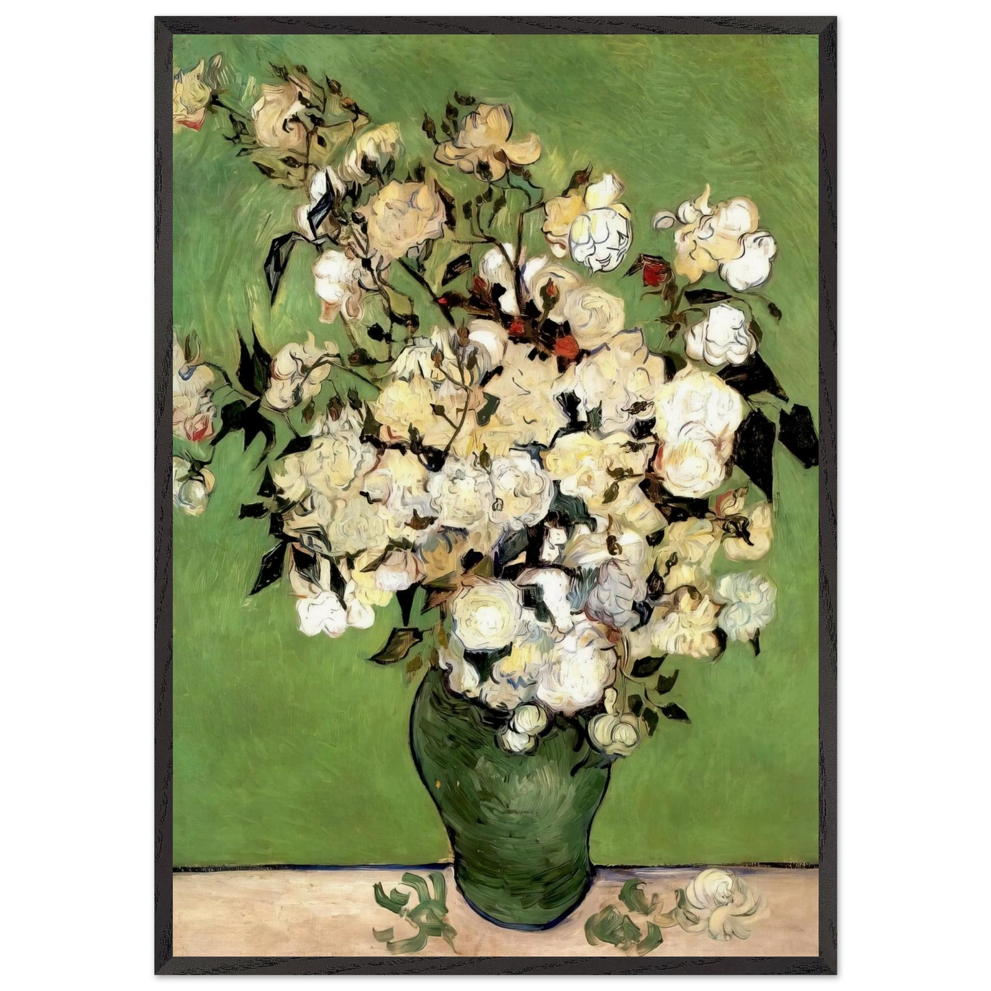 A Vase of Roses - Vincent van Gogh Framed Art Print – Black Wooden Frame - Default Title - -Framed Art Print