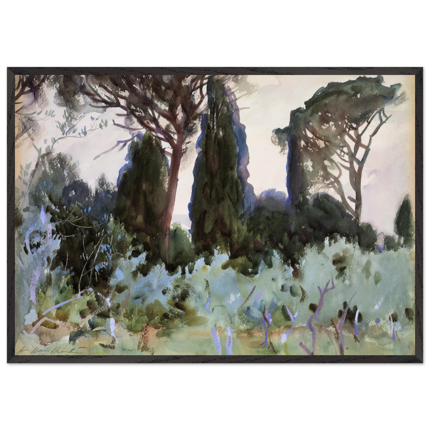 Landscape near Florence - John Singer Sargent 70x100 cm / 28x40 inches Framed Art Print – Black Wooden Frame