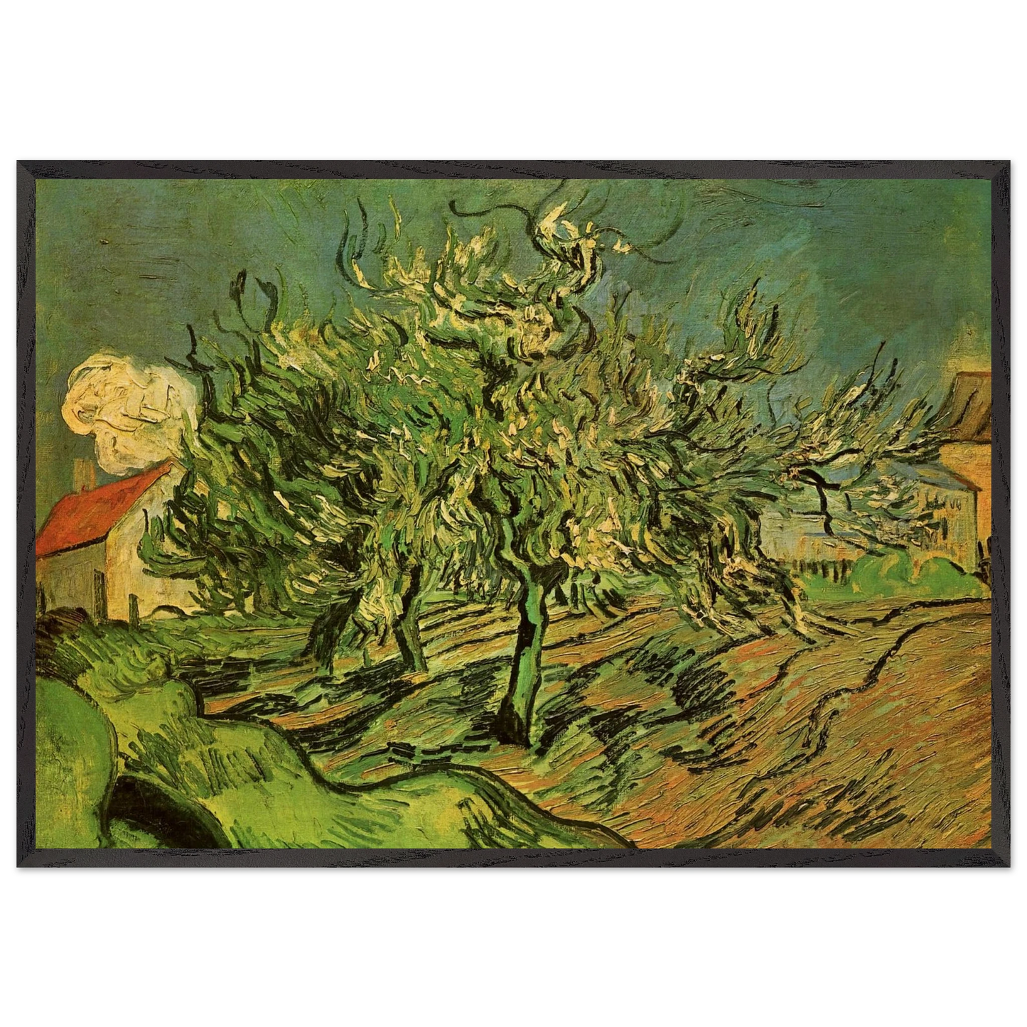 Landscape with Three Trees and a House - Vincent van Gogh Framed Art Print – Black Wooden Frame - Default Title - -Framed Art Print