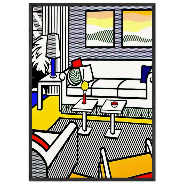 INTERIOR WITH RESTFUL PAINTINGS 1991 - Roy Lichtenstein 70x100 cm / 28x40 inches Framed Art Print – Black Wooden Frame
