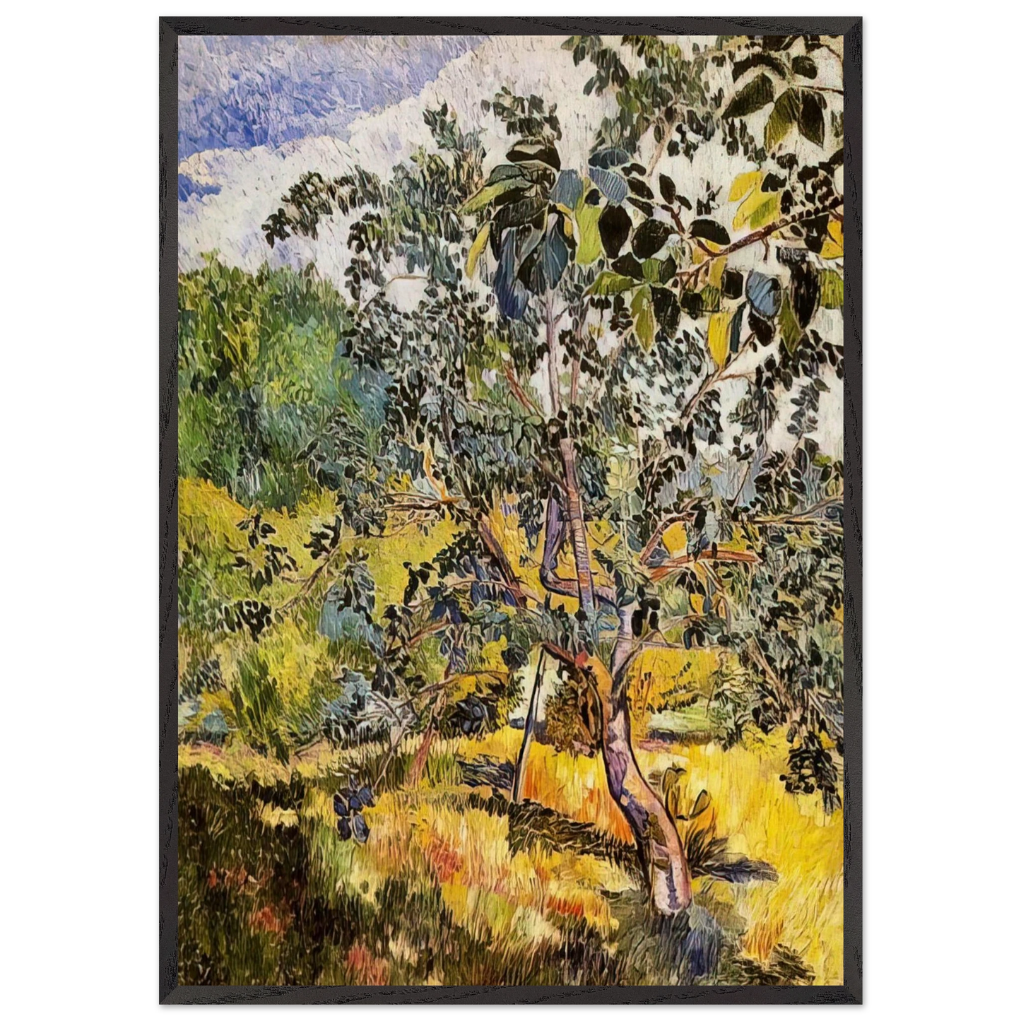 Corner of a garden Sun - Post-Impressionism - Natalia Goncharova 70x100 cm / 28x40 inches Framed Art Print – Black Wooden Frame