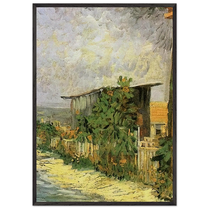 Montmartre Path with Sunflowers - Vincent van Gogh 70x100 cm / 28x40 inches Framed Art Print – Black Wooden Frame