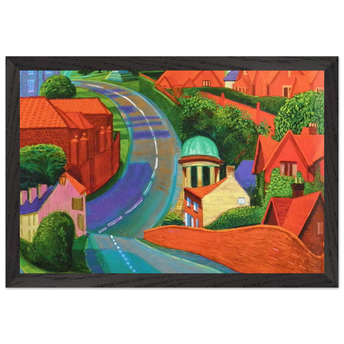 David Hockney - The Road to York Through Sledmere - 30x30 cm / 12x12 inches - Premium Wooden Framed Poster With Fine Art Paper-canvas - Black frame