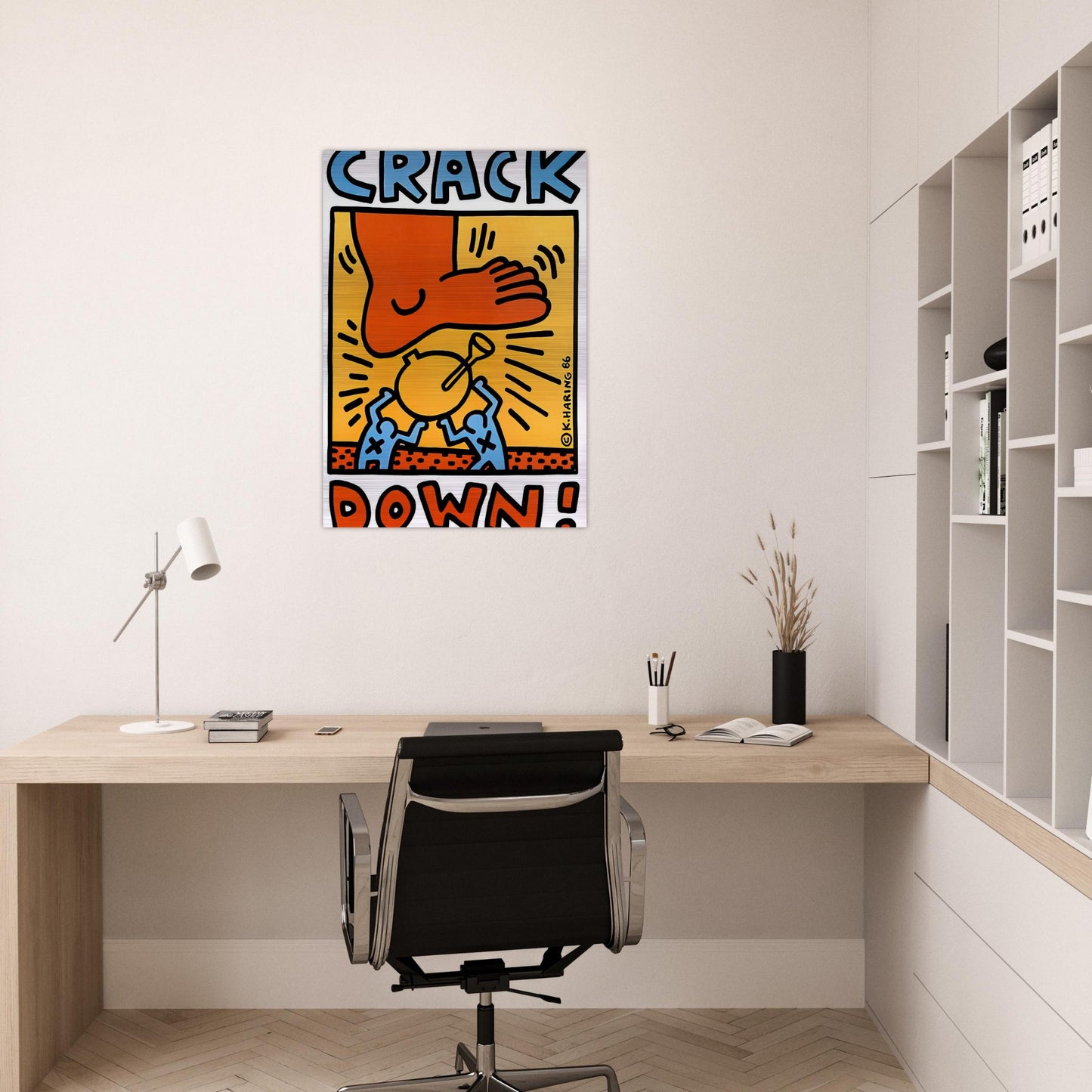 CRACK DOWN 1986 - Keith Haring Brushed Aluminum Print - 70x100 cm / 28x40 inches | Keith Haring Aluminum Print | Keith Haring Prints