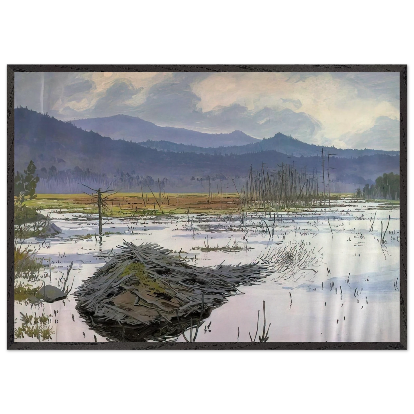 Beaver Pond - 1976 - Neil Welliver 70x100 cm / 28x40 inches Framed Art Print – Black Wooden Frame