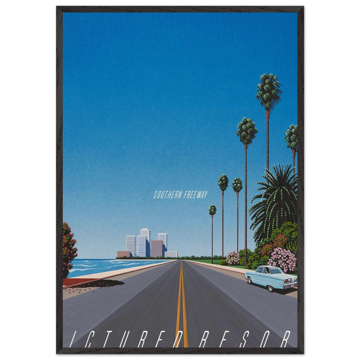 Southern Freeway Pictured Resort - Hiroshi Nagai 70x100 cm / 28x40 inches Framed Art Print – Black Wooden Frame