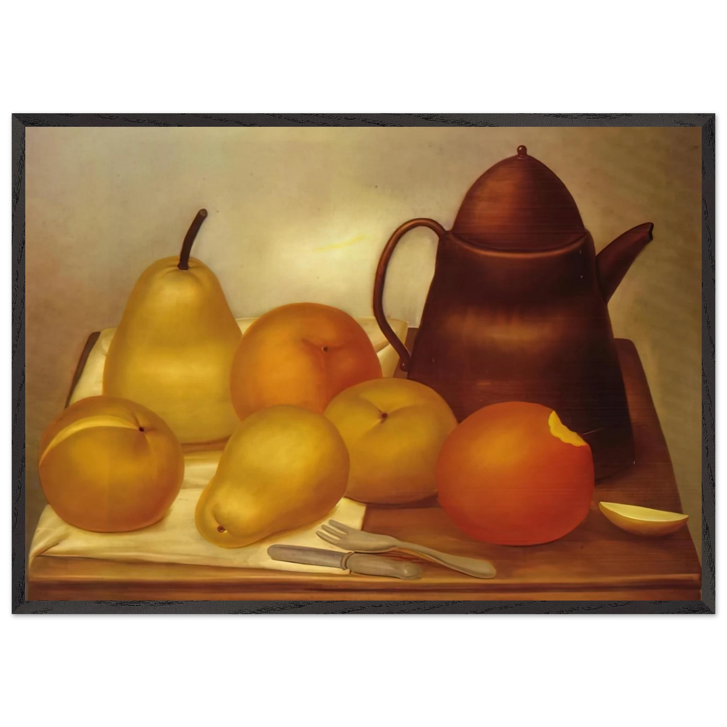STILL LIFE WITH COFFEE POT N1 - Fernando Botero Framed Art Print – Black Wooden Frame - Default Title - -Framed Art Print