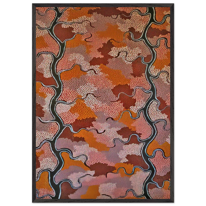 Lightning Dreaming - 1989 - Clifford Possum Tjapaltjarri 70x100 cm / 28x40 inches Framed Art Print – Black Wooden Frame