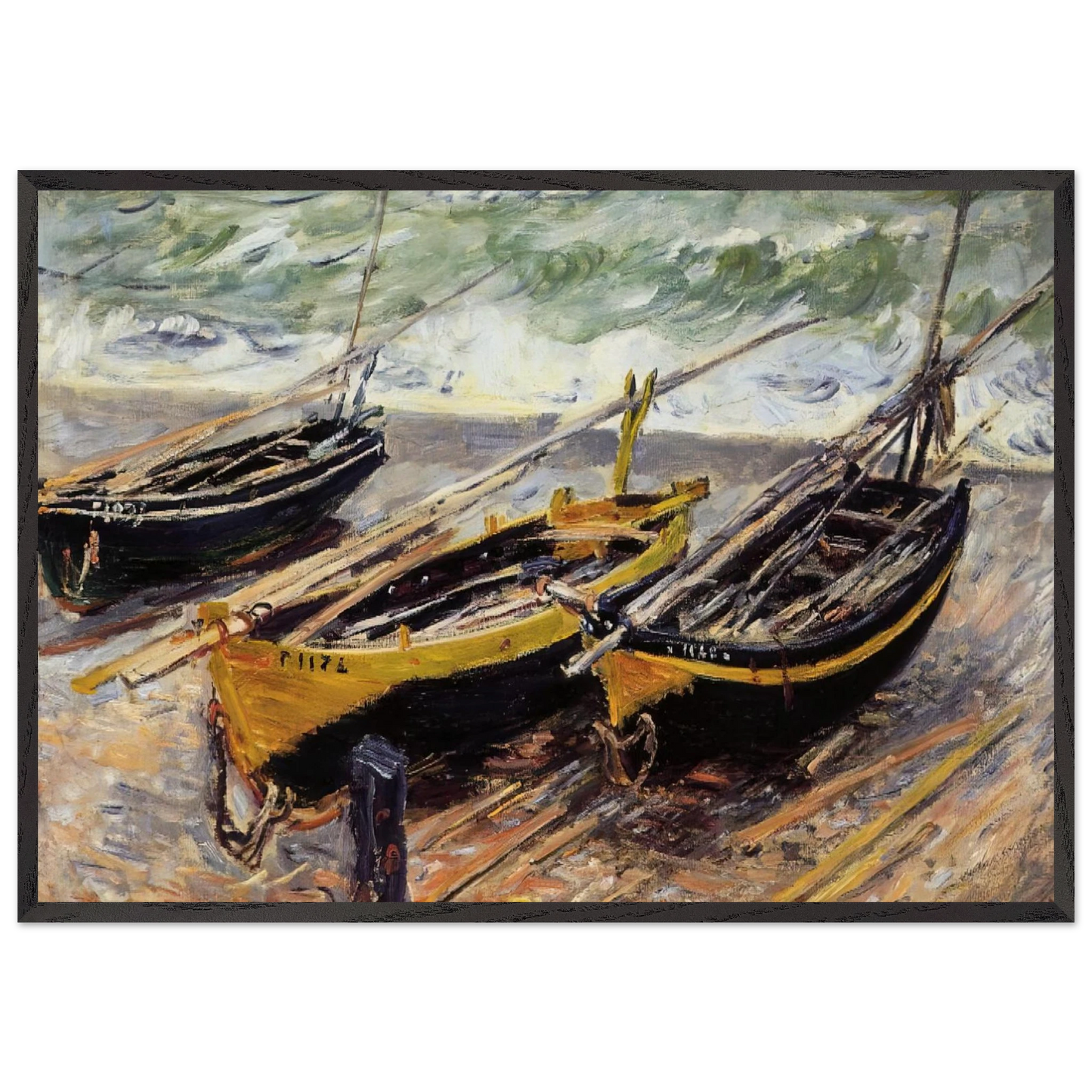 Three Fishing Boats - claude monet Framed Art Print – Black Wooden Frame - Default Title - -Framed Art Print