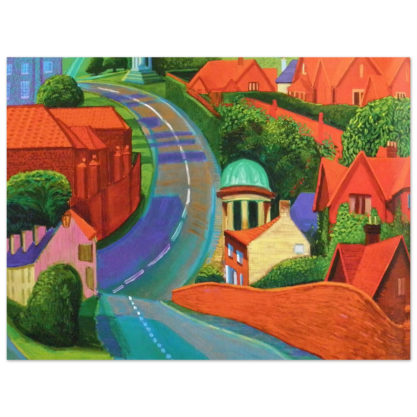 David Hockney - The Road to York Through Sledmere - 40x60 cm / 16x24 inches - Premium Wooden Framed Poster With Fine Art Paper-canvas - Wood frame
