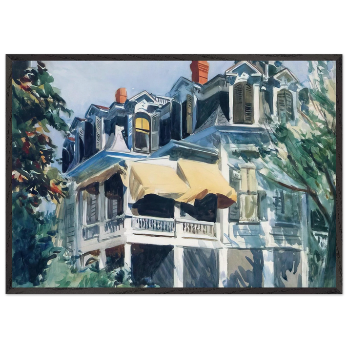 The Mansard Roof - Edward Hopper 70x100 cm / 28x40 inches Framed Art Print – Black Wooden Frame