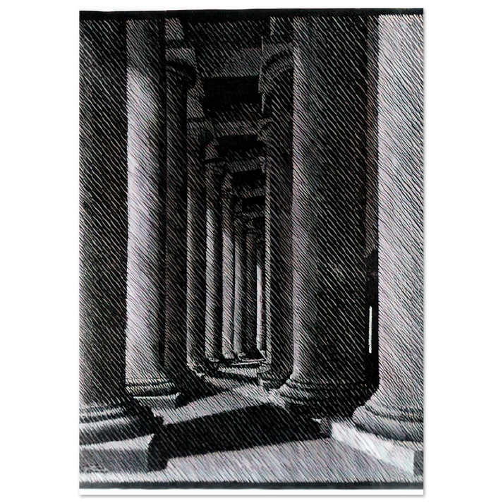 MC Escher - NOCTURNAL ROME COLONADE OF ST PETER S Wall Art - 21x29.7 cm / 8x12" - Premium Wooden Framed Poster With Fine Art Paper - Wood frame