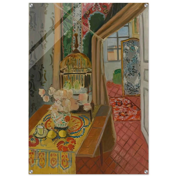 INTERIOR FLOWERS AND PARAKEETS 1924 - Henri Matisse Acrylic Print - 70x100 cm / 28x40″ inches | Henri Matisse Wall Art | Henri Matisse Prints