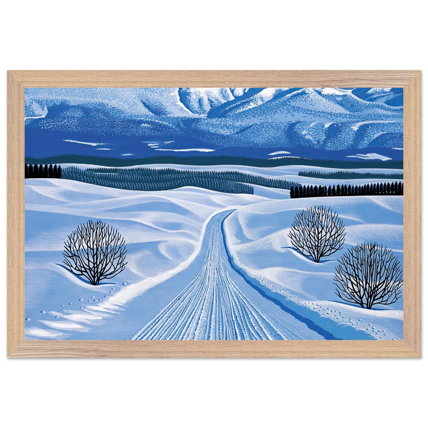 Hiroshi Nagai - Winter Roads Wall Art - 30x40 cm / 12x16 inches - Premium Wooden Framed Poster With Fine Art Paper - Black frame