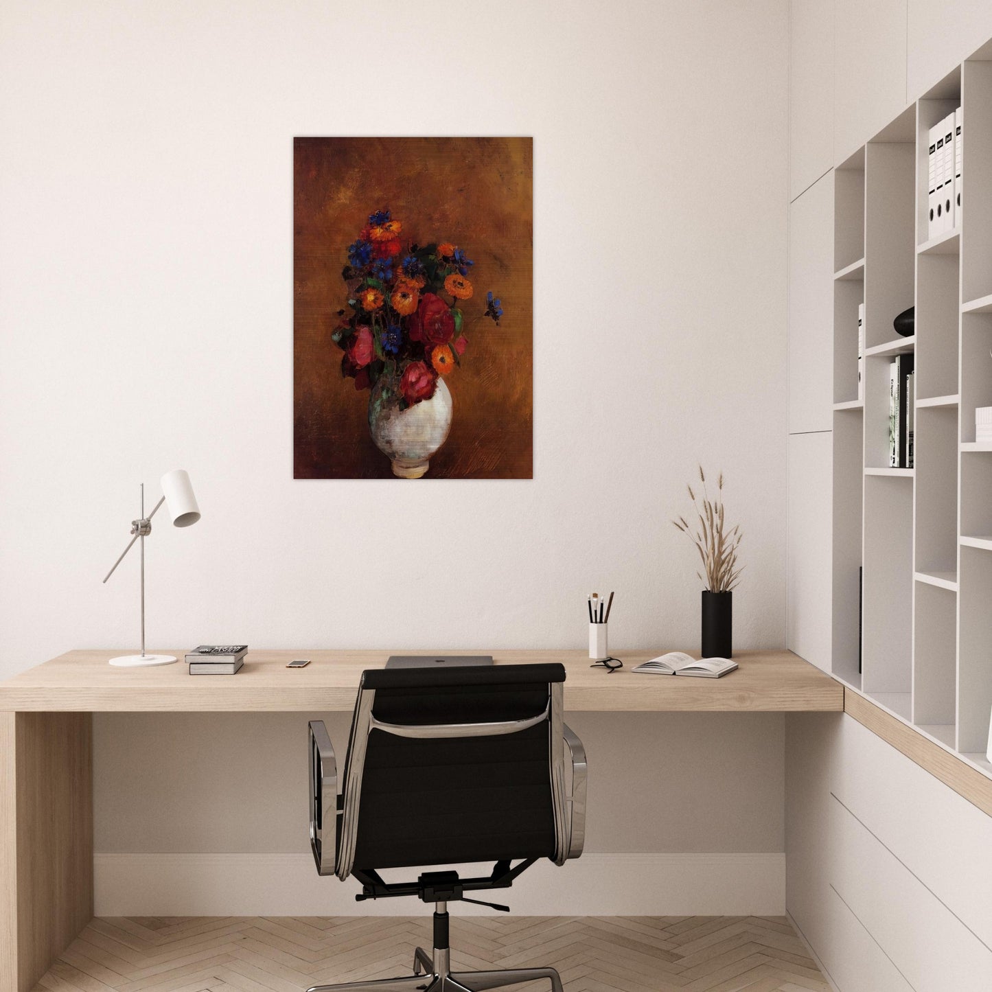 BOUQUET OF FLOWERS IN A WHITE VASE - Odilon Redon Brushed Aluminum Print - 70x100 cm / 28x40 inches | Odilon Redon Aluminum Print | Odilon Redon Prints