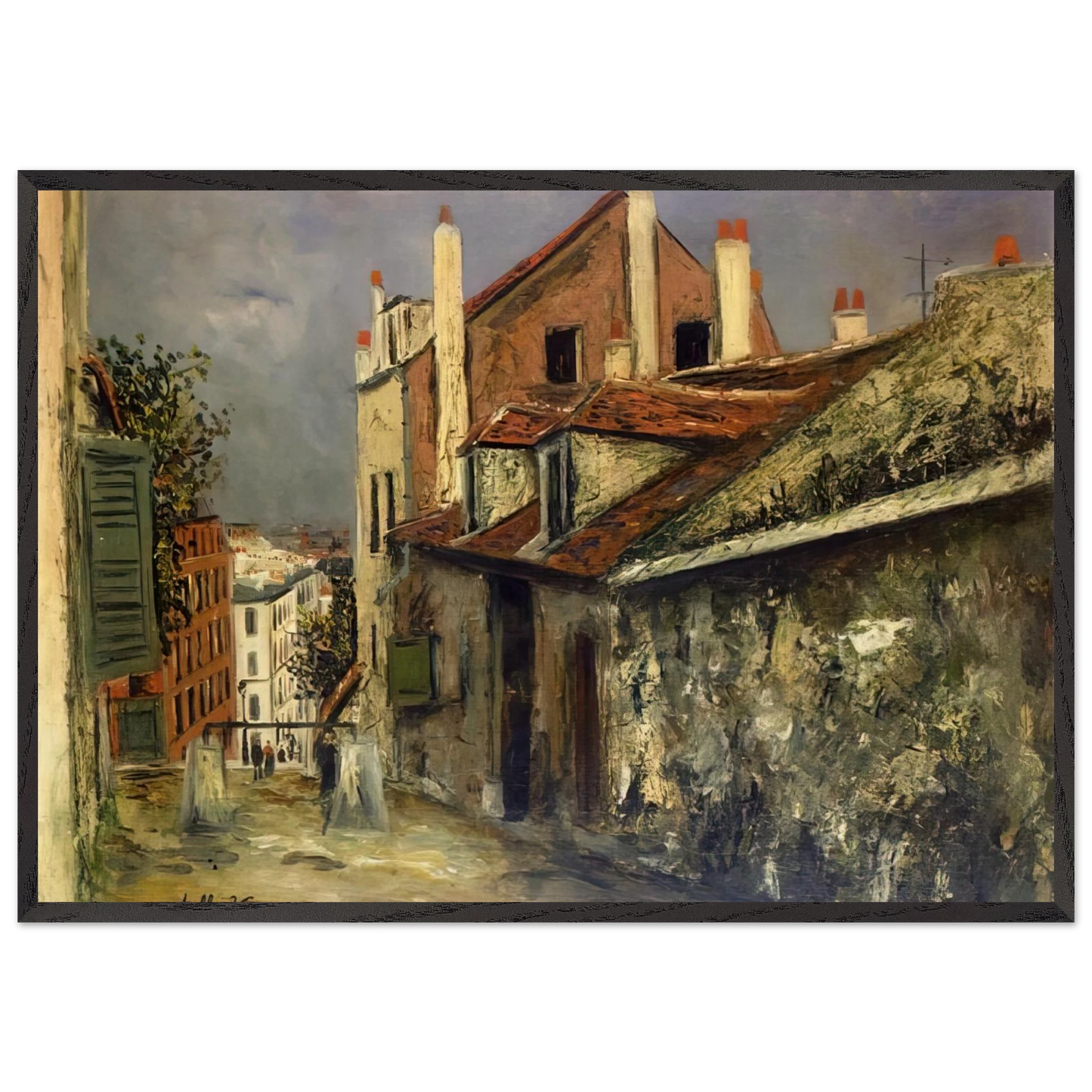 THE HOUSE OF MIMI PINSON IN MONTMARTRE - Maurice Utrillo Framed Art Print – Black Wooden Frame - Default Title - -Framed Art Print