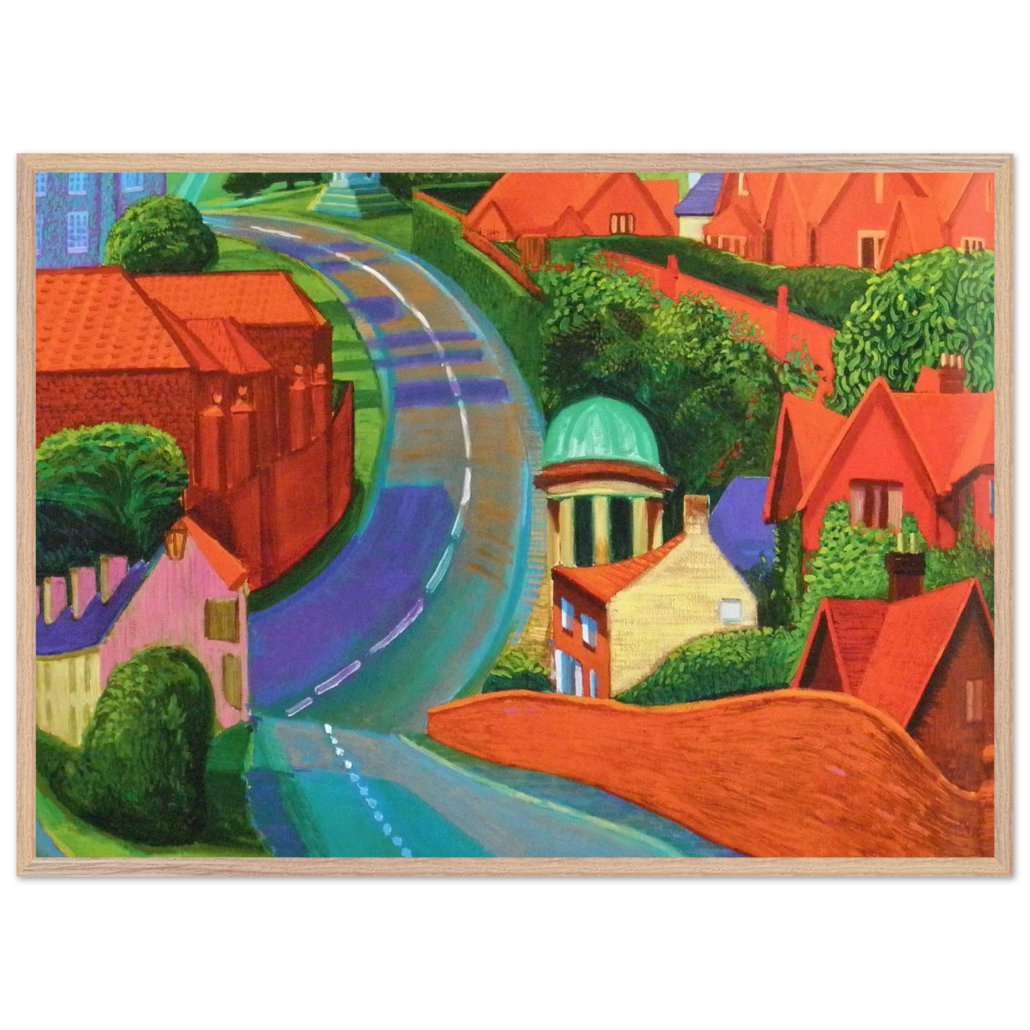 David Hockney - The Road to York Through Sledmere - 40x40 cm / 16x16 inches - Premium Wooden Framed Poster With Fine Art Paper-canvas - Wood frame