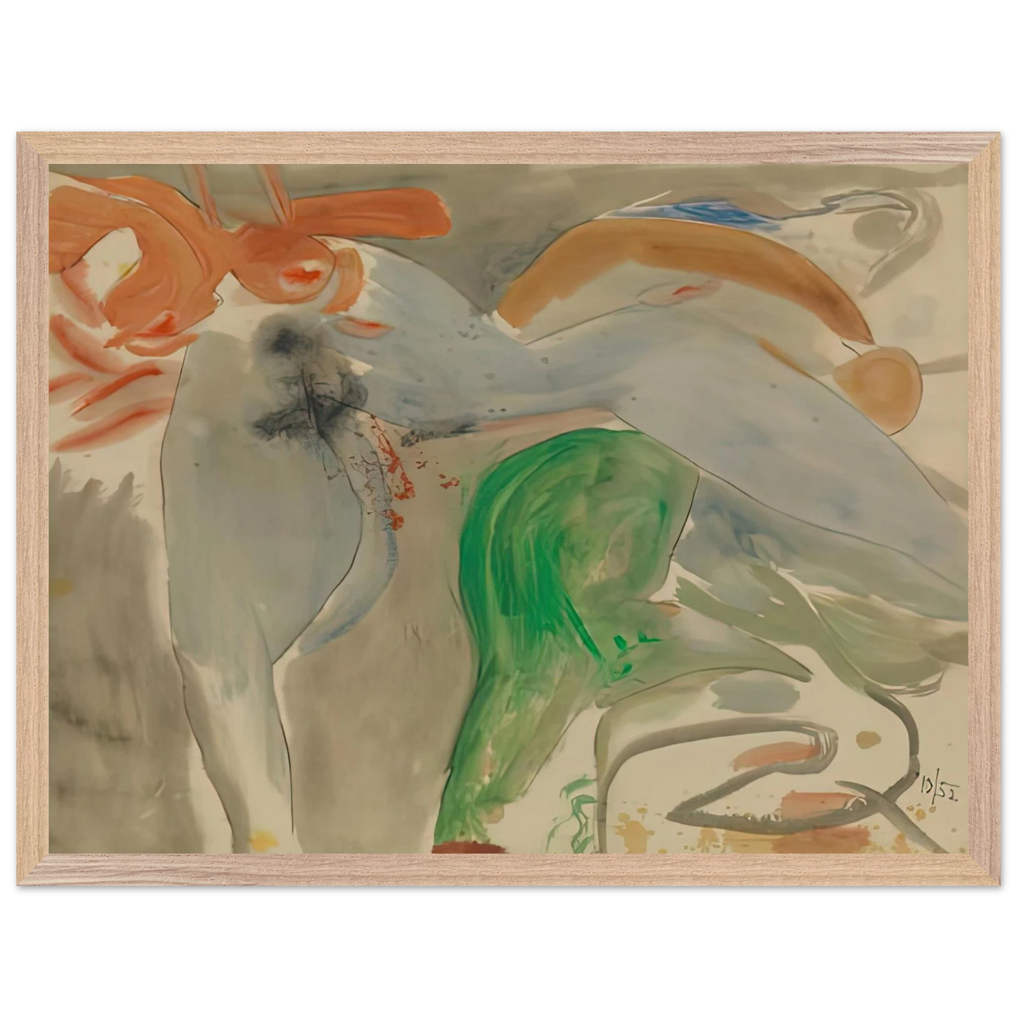 Helen Frankenthaler - Scene with Nude, 1952- Wall Art - 60x80 cm / 24x32 inches - Premium Wooden Framed Poster With Fine Art Paper - Wood frame