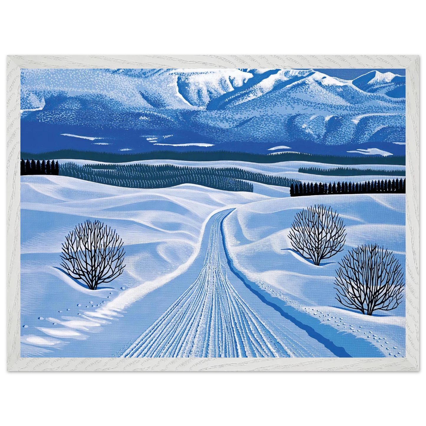 Hiroshi Nagai - Winter Roads Wall Art - 21x29.7 cm / 8x12" - Premium Wooden Framed Poster With Fine Art Paper - Black frame
