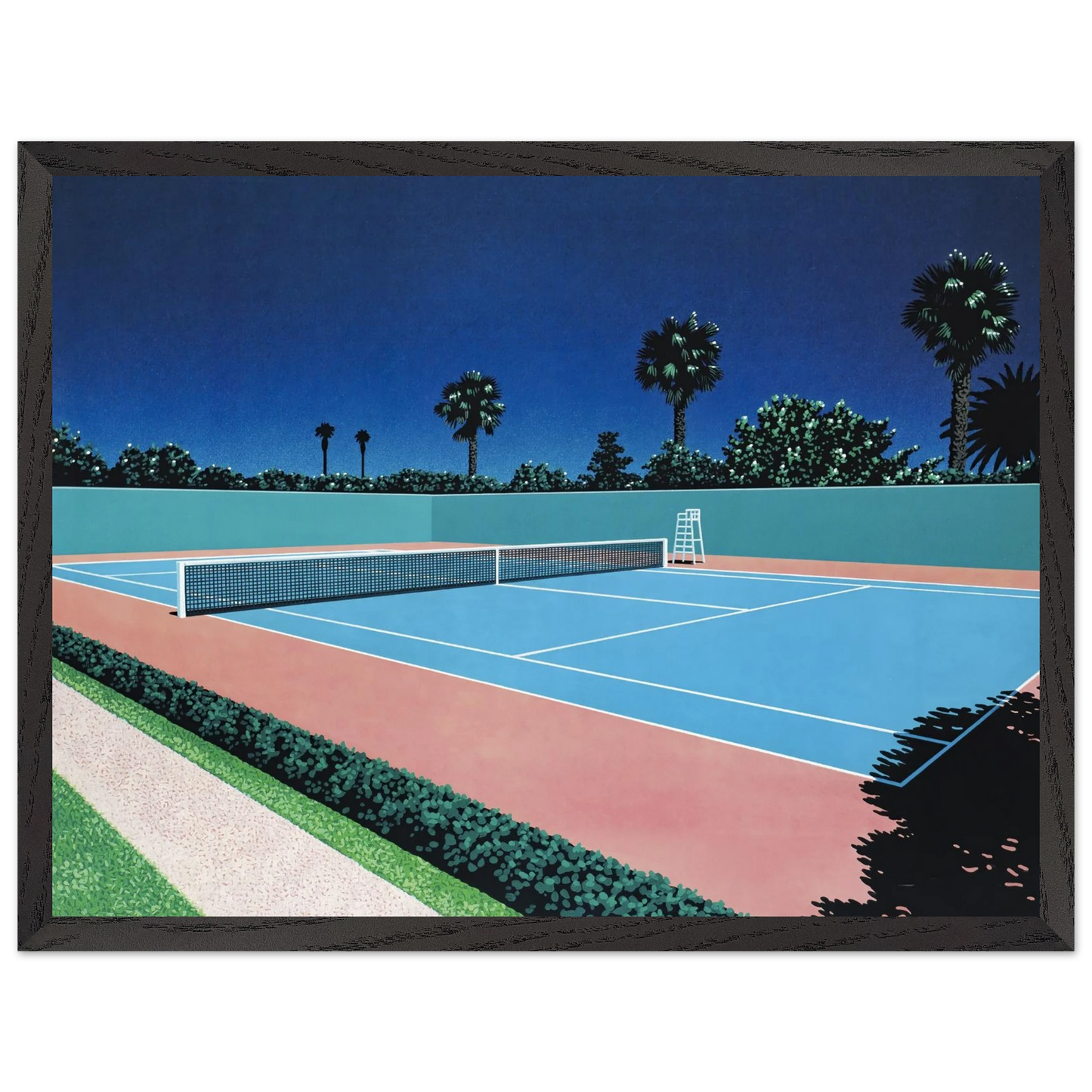Hiroshi Nagai - Tennis Court Wall Art - 60x80 cm / 24x32 inches - Premium Wooden Framed Poster With Fine Art Paper - Wood frame