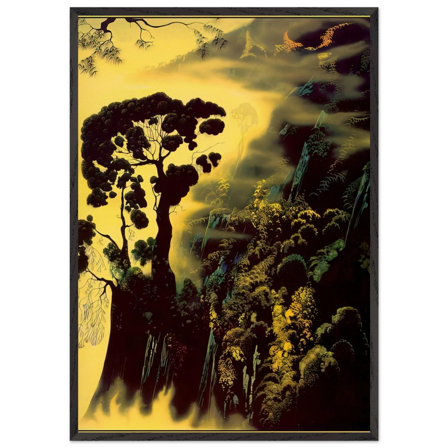 Sunset Silhouette - Eyvind Earle 70x100 cm / 28x40 inches Framed Art Print – Black Wooden Frame