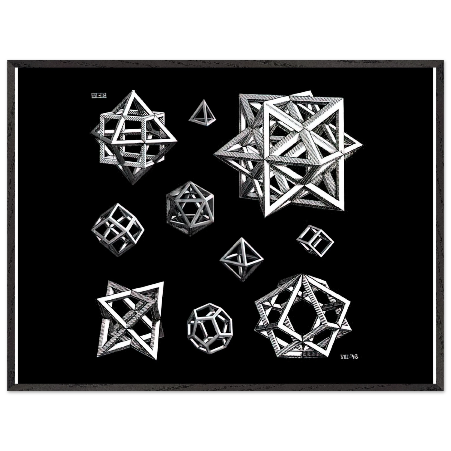MC Escher - STUDY FOR STARS Wall Art - 60x80 cm / 24x32 inches - Premium Wooden Framed Poster With Fine Art Paper - Wood frame