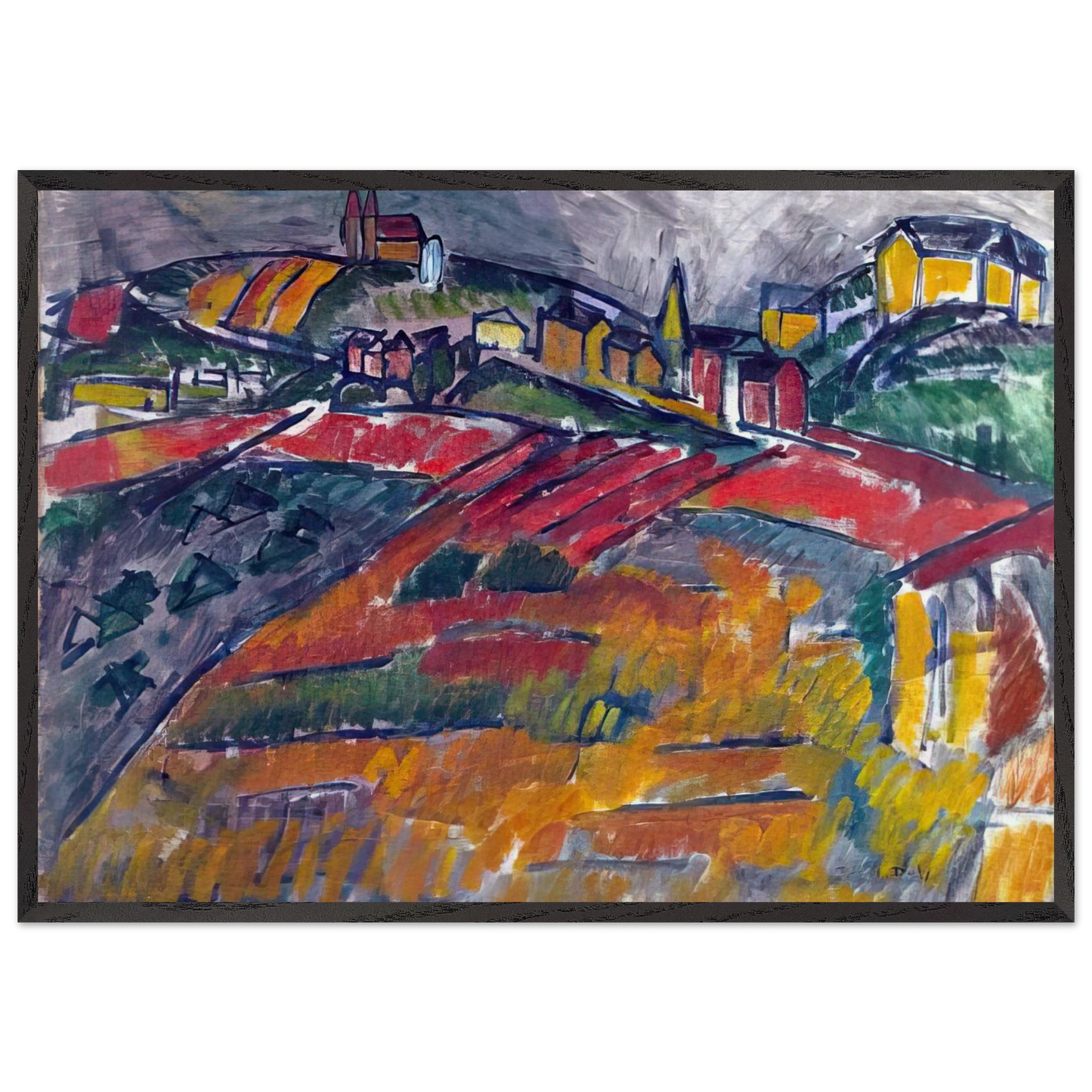 LANDSCAPE WITH RED AND YELLOW - Raoul Dufy 70x100 cm / 28x40 inches Framed Art Print – Black Wooden Frame