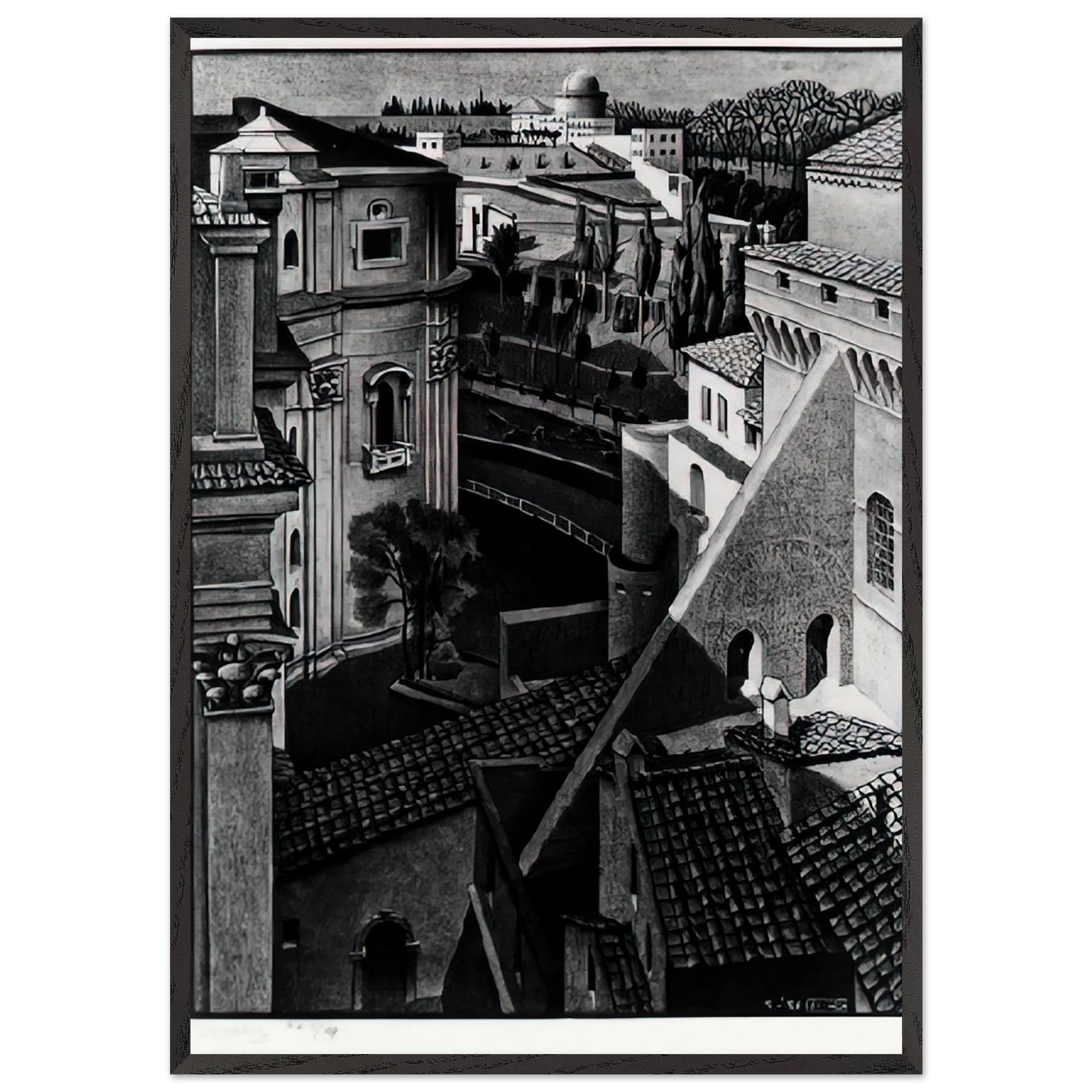 BERWEEN ST PETER AND SISTINE CHAPEL MARCH 1936 1936 - MC Escher Framed Art Print – Black Wooden Frame - Default Title - -Framed Art Print