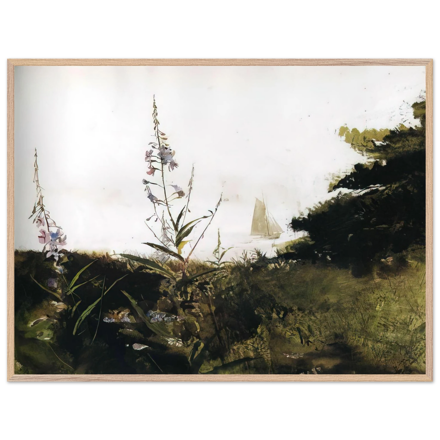 Andrew Wyeth - UNDER SAIL Wall Art - 60x80 cm / 24x32 inches - Premium Wooden Framed Poster With Fine Art Paper - Black frame