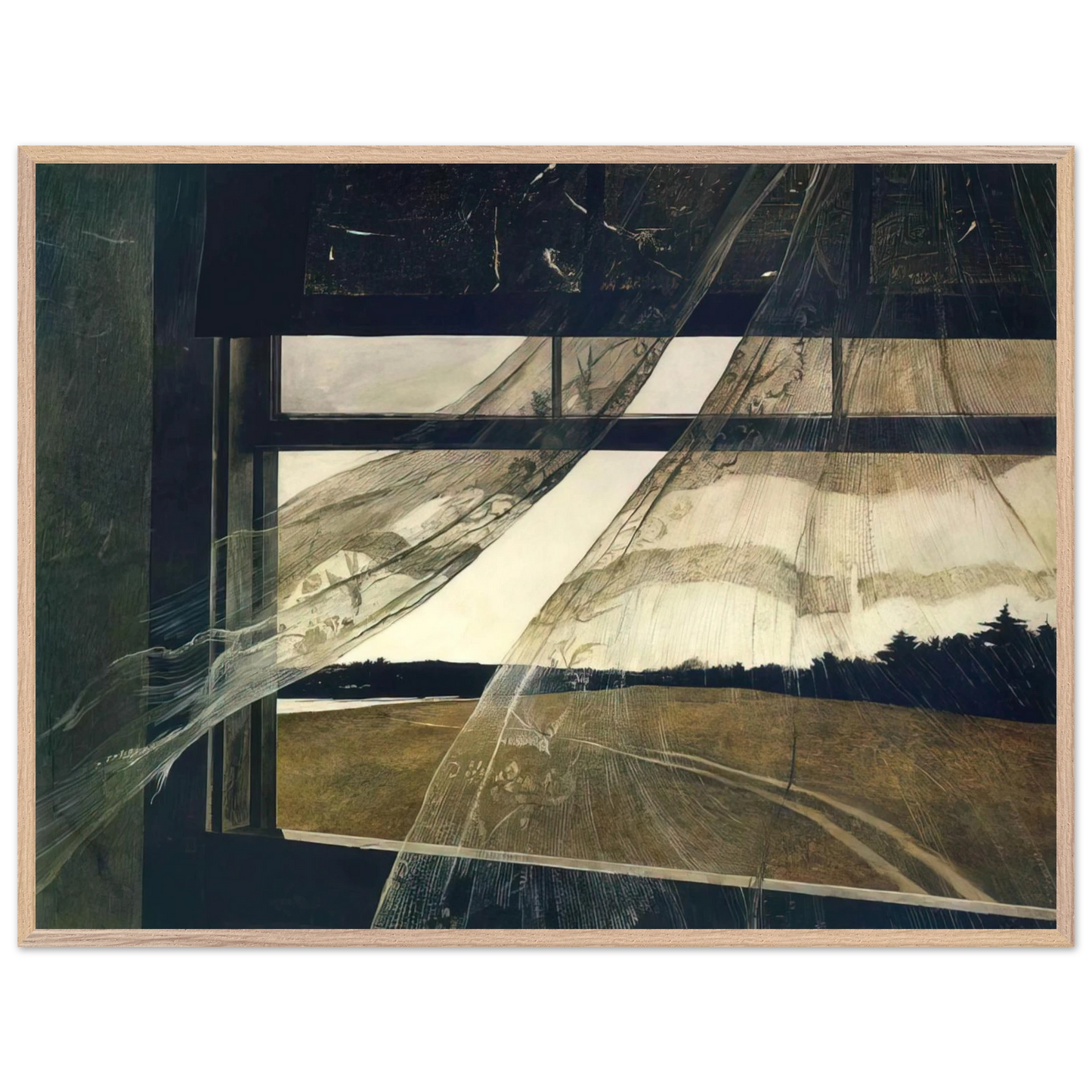 Andrew Wyeth - WIND FROM THE SEA 1947 Wall Art - 60x80 cm / 24x32 inches - Premium Wooden Framed Poster With Fine Art Paper - Black frame