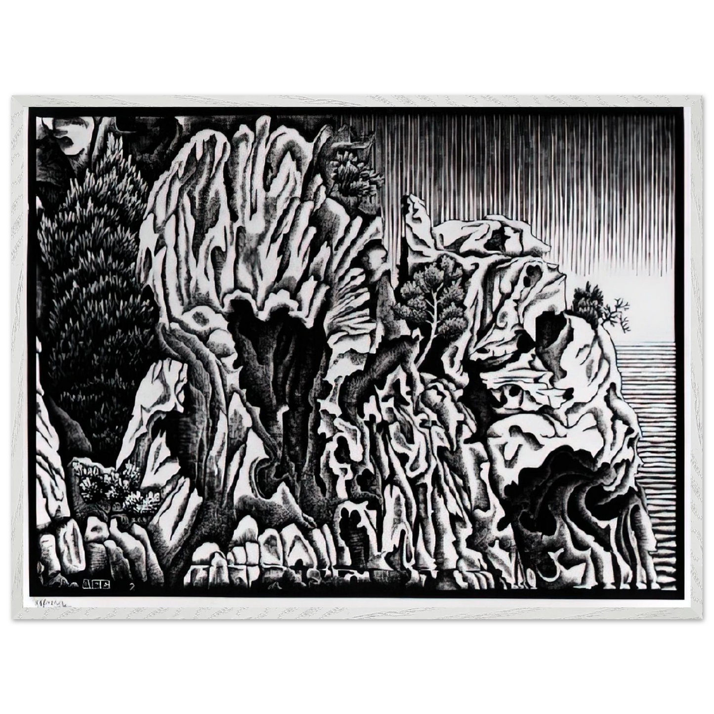 MC Escher - CALANCHE OF PIANA CORSICA FEBRUARY 1934 1934 Wall Art - 30x40 cm / 12x16 inches - Premium Wooden Framed Poster With Fine Art Paper - Wood frame