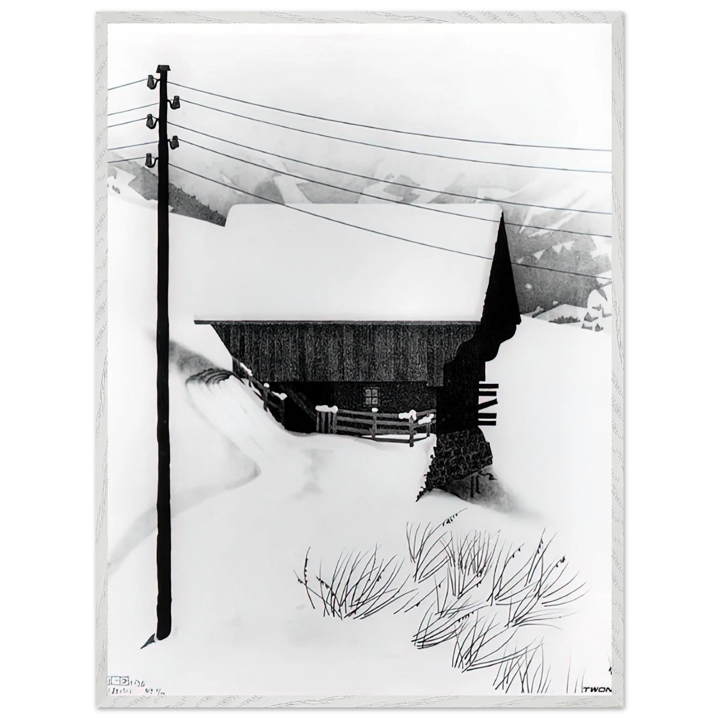 MC Escher - SNOW Wall Art - 60x80 cm / 24x32 inches - Premium Wooden Framed Poster With Fine Art Paper - Wood frame