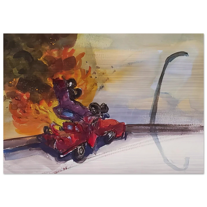 Pile Up Crash - 1984 - Carlos Almaraz Brushed Aluminum Print - 70x100 cm / 28x40 inches | Carlos Almaraz Aluminum Print | Carlos Almaraz Prints