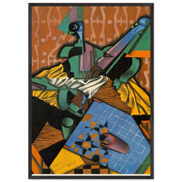 PHOTOGRAPH OF VIOLIN AND CHECKERBOARD 1913 - Juan Gris 70x100 cm / 28x40 inches Framed Art Print – Black Wooden Frame