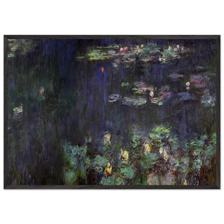 Water Lilies Green Reflection right half - claude monet 70x100 cm / 28x40 inches Framed Art Print – Black Wooden Frame