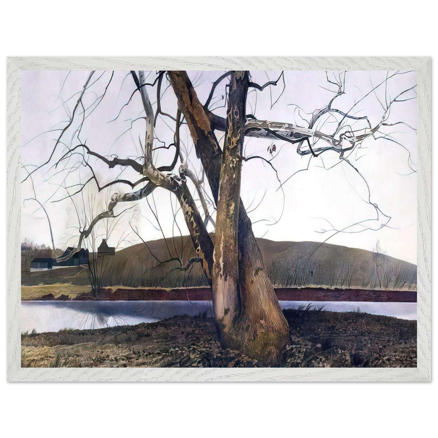 Andrew Wyeth - DIL HUEY FARM Wall Art - 21x29.7 cm / 8x12" - Premium Wooden Framed Poster With Fine Art Paper - Wood frame