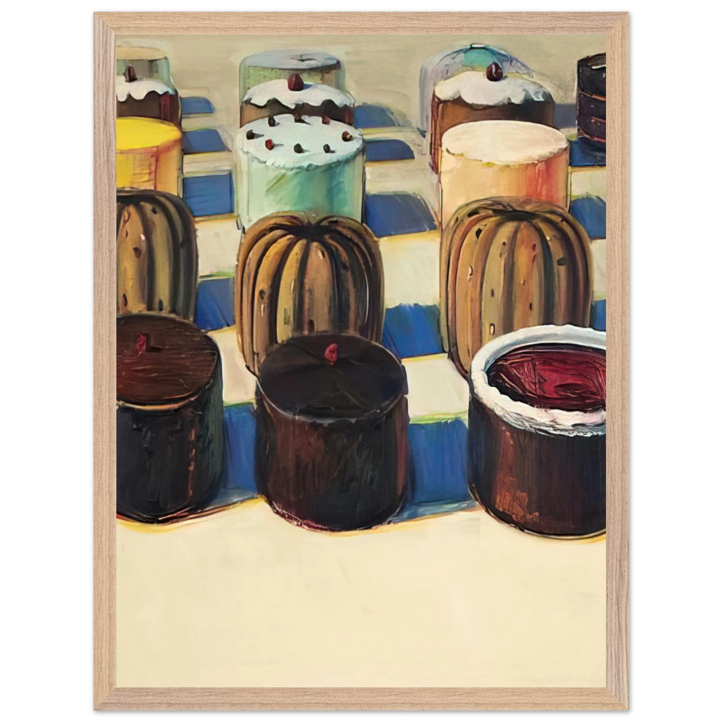 Wayne Thiebaud - Various Cakes - 1981 Wall Art - 60x80 cm / 24x32 inches - Premium Wooden Framed Poster With Fine Art Paper - Wood frame
