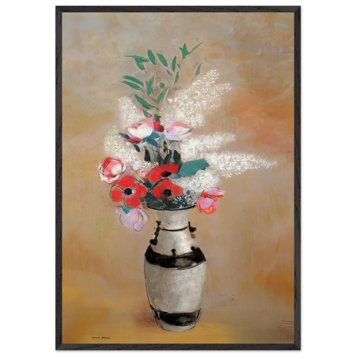 BOUQUET WITH WHITE LILIES IN A JAPANESE VASE - Odilon Redon 70x100 cm / 28x40 inches Framed Art Print – Black Wooden Frame